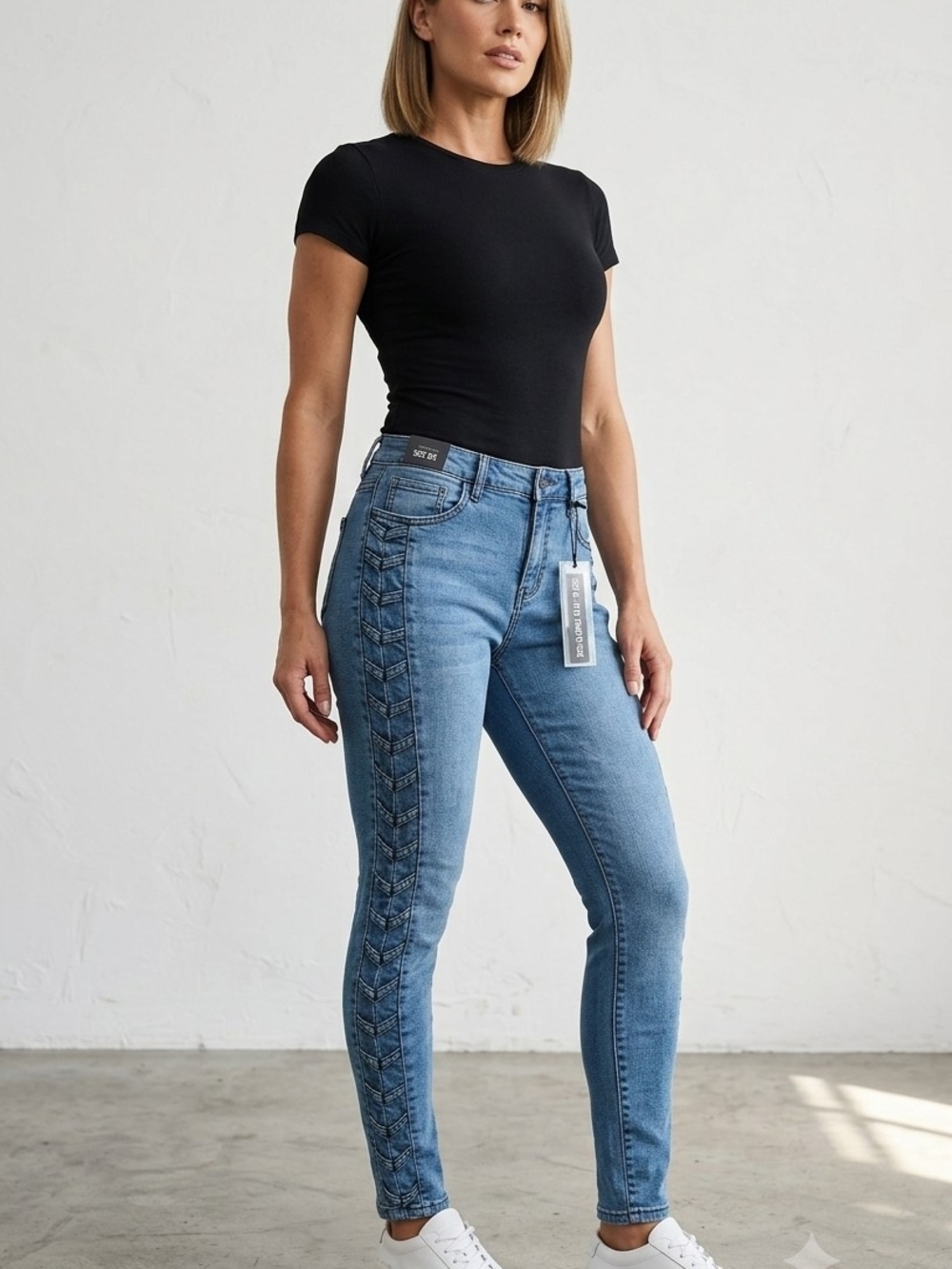 Sophia Vergara Light Blue Skinny Jeans with Braided Side Panel Size 6 WP 39